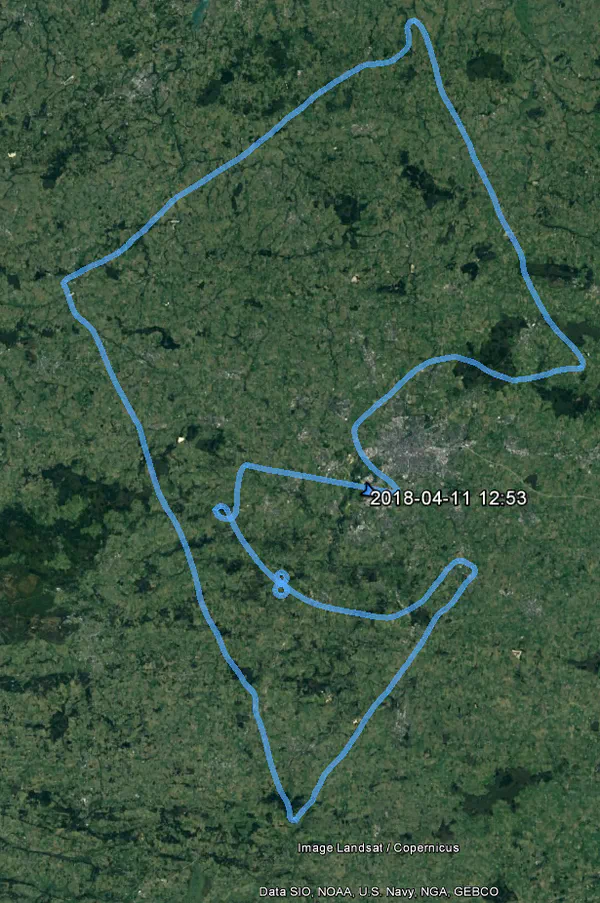 The route in Google Earth