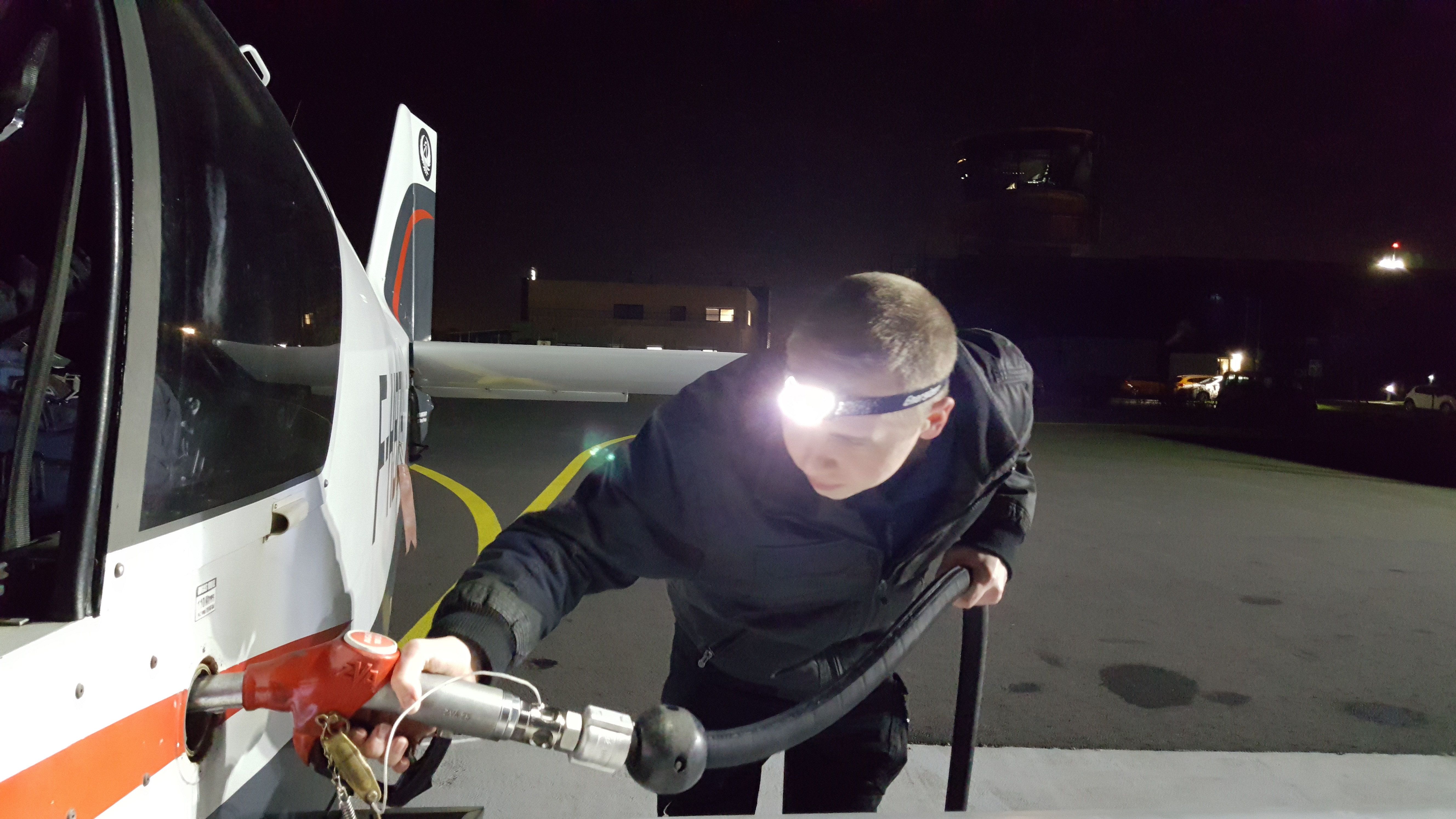Refueling with a flashlight! Airplane refueling